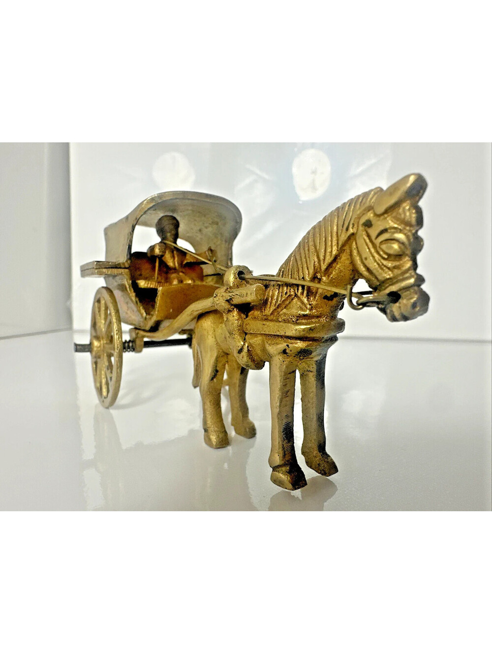 WhiteWhale Antique Brass Finish European Horse Wagon Cart Showpiece Figurine 5